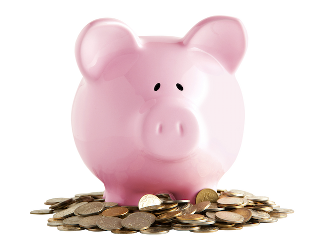 imagem de um cofrinho representado por um porco rosa, com moedas ao redor
